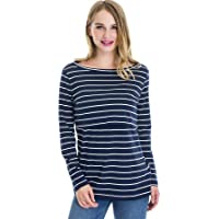 Smallshow Tops de Rayas de Amamantar para Mujeres Camisa de Lactancia de Manga Larga en Capas